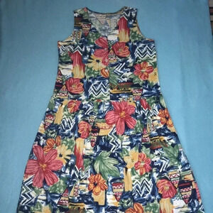 Unbranded hibiscus floral patchwork print tank cotton dress NEW size L